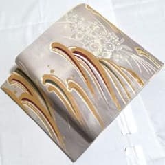 A◇着物くつろぎ 波に花模様 金銀糸 菊 桔梗 萩 六通 正絹 フォーマル