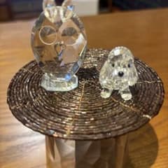 スワロフスキー 犬（ビーグル）、フクロウ クリスタル置物2つセット