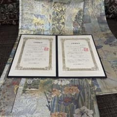 証紙付き！純金平織りプラチナ箔／裏表全通‼️近代花鳥画袋帯♡ - メルカリ