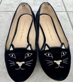 CHARLOTTE OLYMPIA 猫刺繍 フラットシューズ 黒 36 1/2 - メルカリ