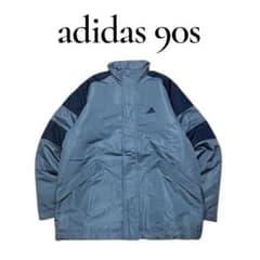 希少】90s adidas ナイロン パフジャケット万国旗タグ グレー L相当