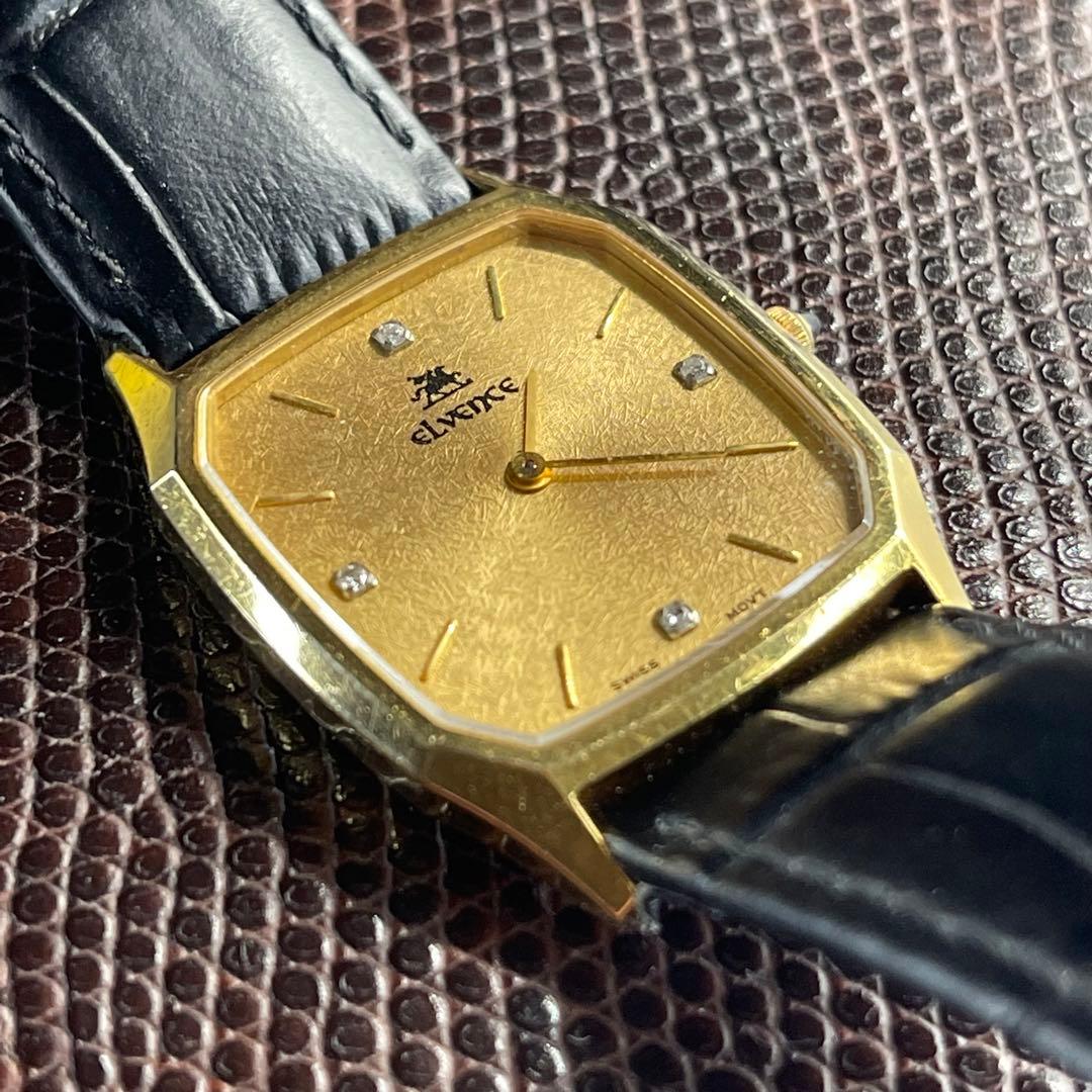 elvence クォーツ式 18Kゴールド 金無垢 ダイヤ付き 腕時計 - メルカリ