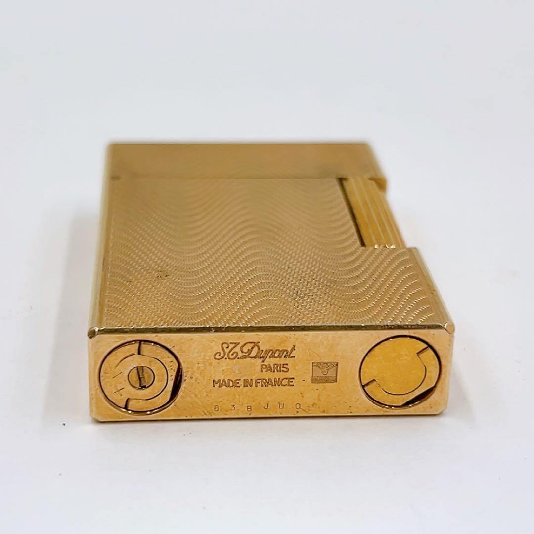 12AB038 S.T.DUPONT ライター 金色 ライン2 火花OK 波模様
