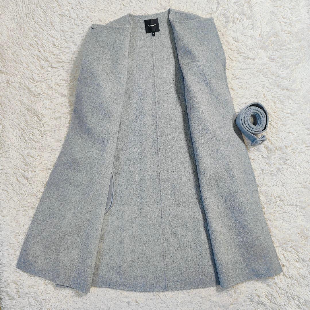 8万✨セオリー カシミヤ混 ノーカラーダブルフェイスロングコート