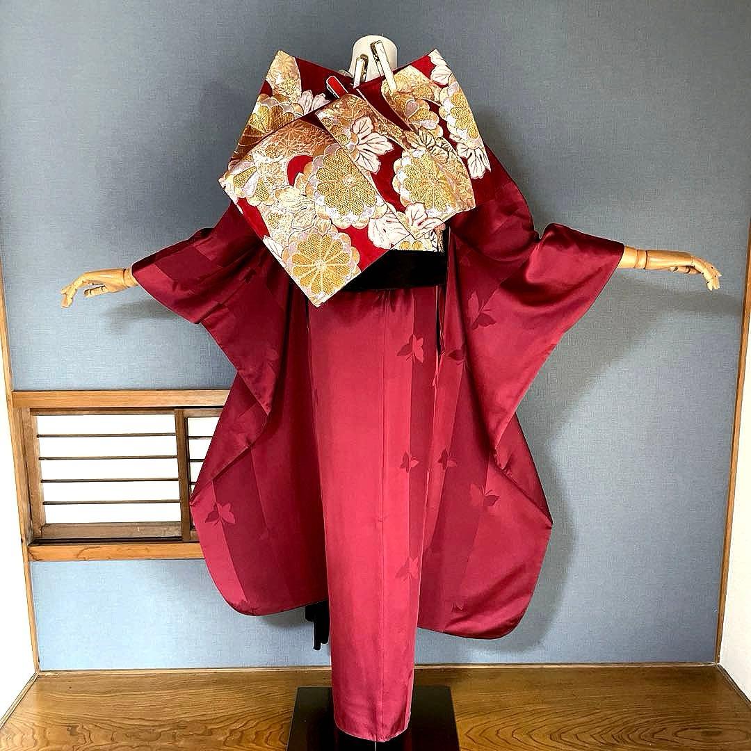 振袖フルセット 手染め無地 成人式振袖 振袖 裄丈68 ➕サイズ 赤系