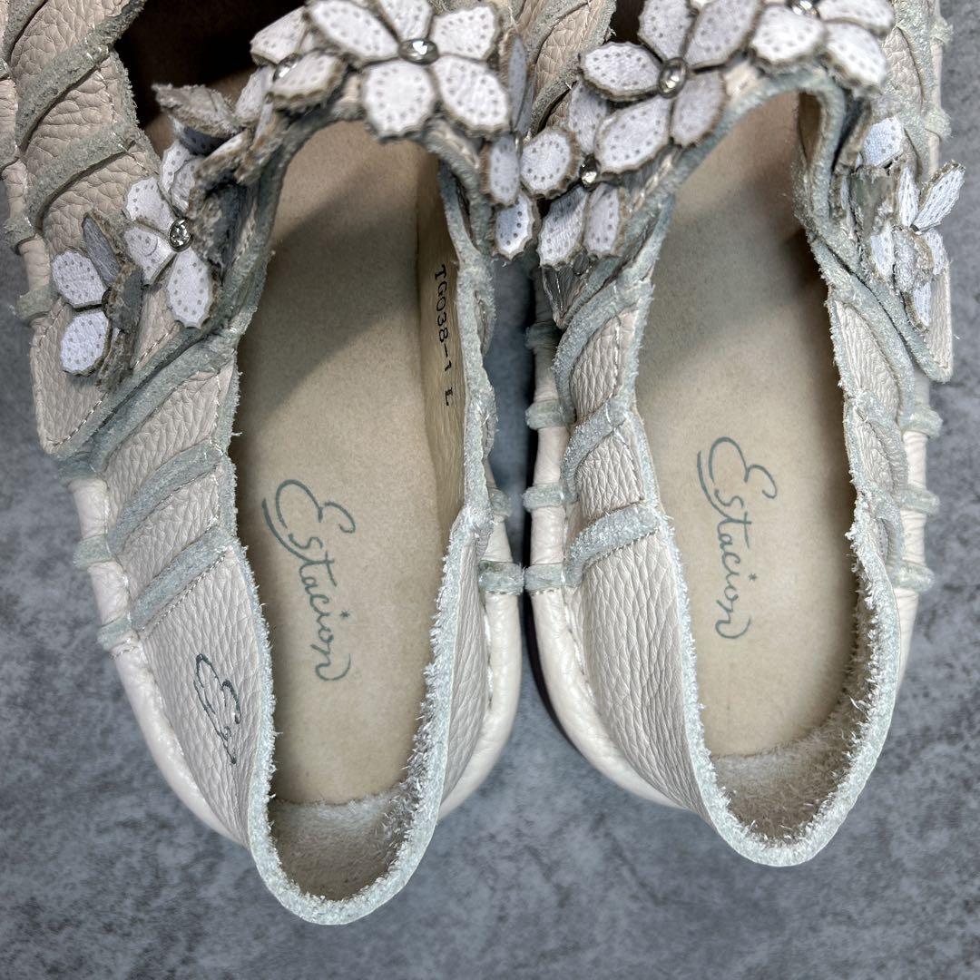 極美品【エスタシオン】お花 レザーメリージェーン/厚底/フラワー
