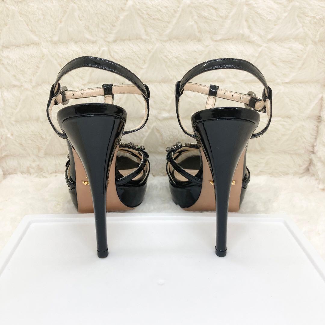 美品♡】プラダ 22 パンプス エナメル ブラック ビジュー 箱 保存袋