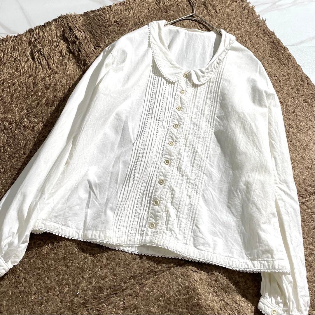 入手困難✨ ピンクハウス ピコ加工 フリル ブラウス 長袖 コットン ホワイト スクエアカラーローンブラウス｜ピンクハウスオフィシャルオンライン