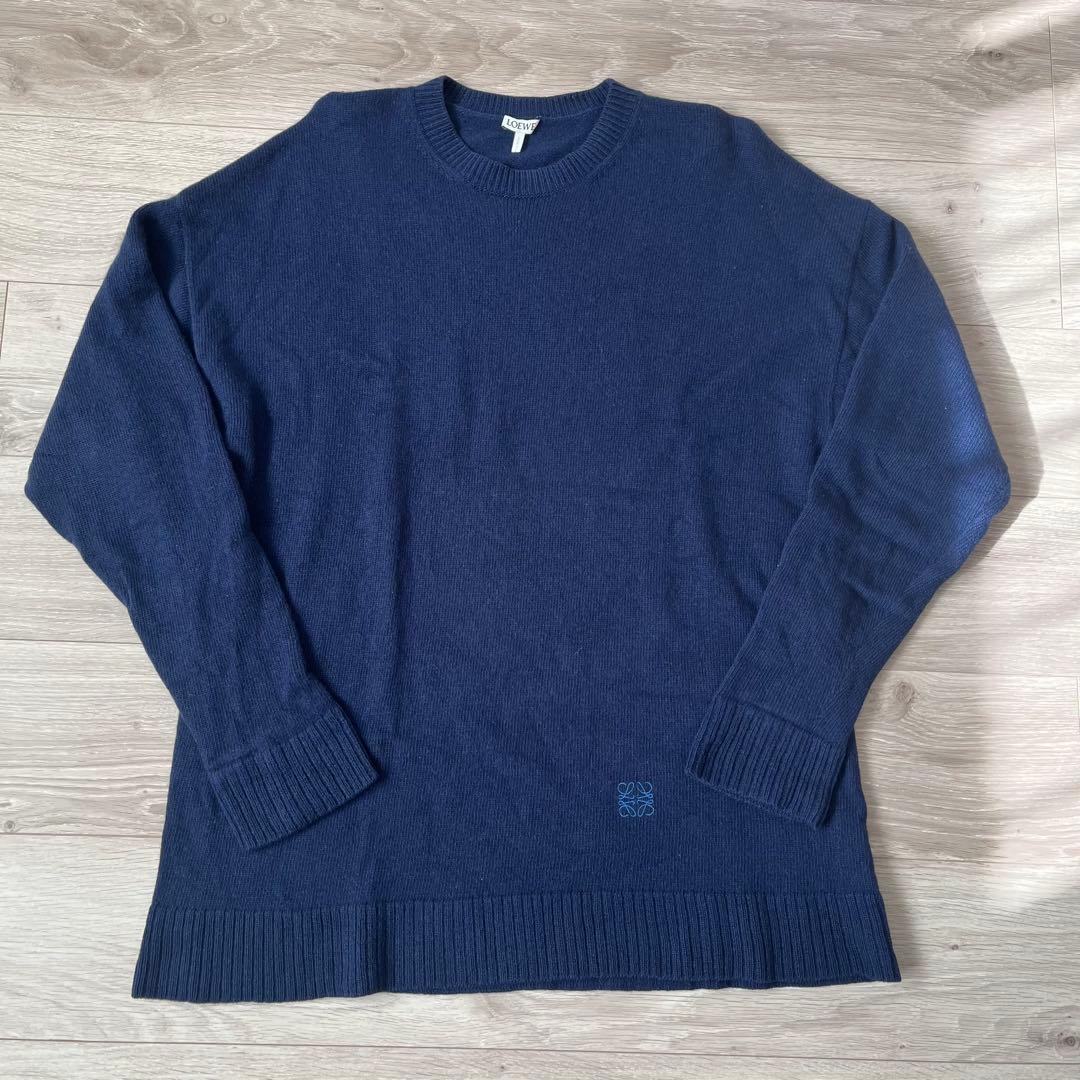 LOEWE ロエベ アナグラム刺繍 ウールニット ネイビー イタリア製 中古・古着通販】LOEWE (ロエベ) アナグラムエンブロイダリーニット