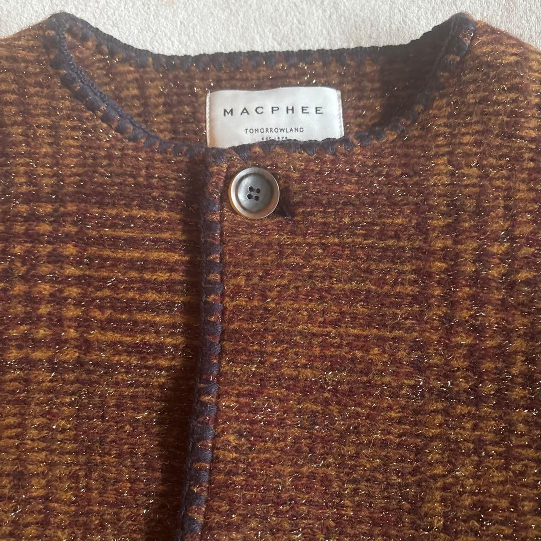 タグ付き MACPHEE チェックスパーク ノーカラージャケット 36