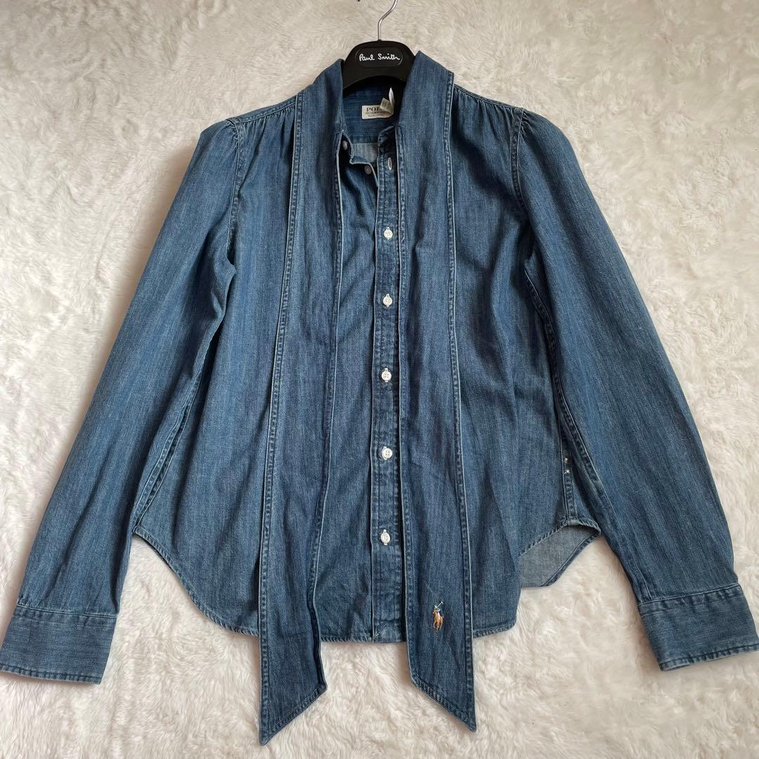 ポロラルフローレン ボウタイシャツ ブラウス ポニー刺繍 リボン