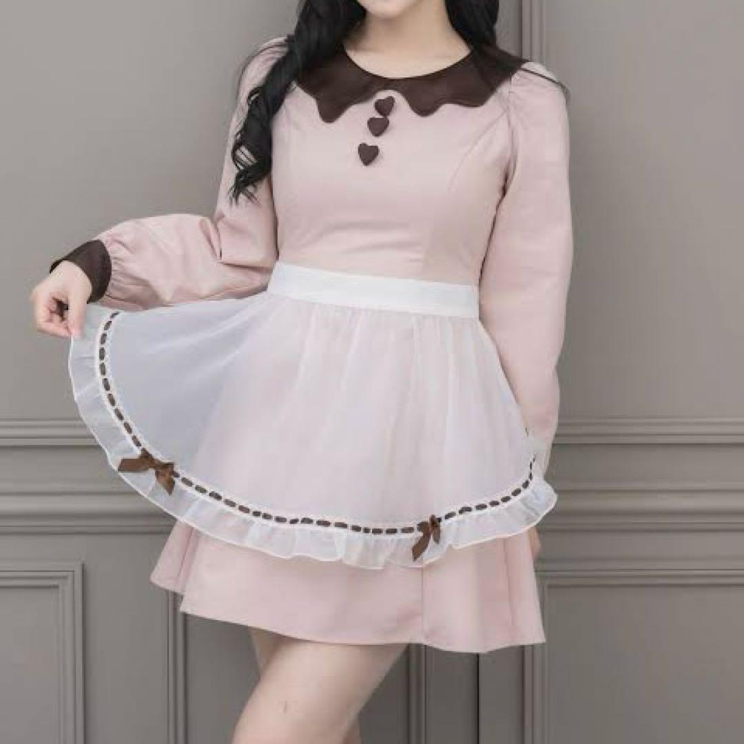 pium メルティーチョコレートメイドエプロンフリルワンピース ピンク メルティーチョコレートワンピース – pium
