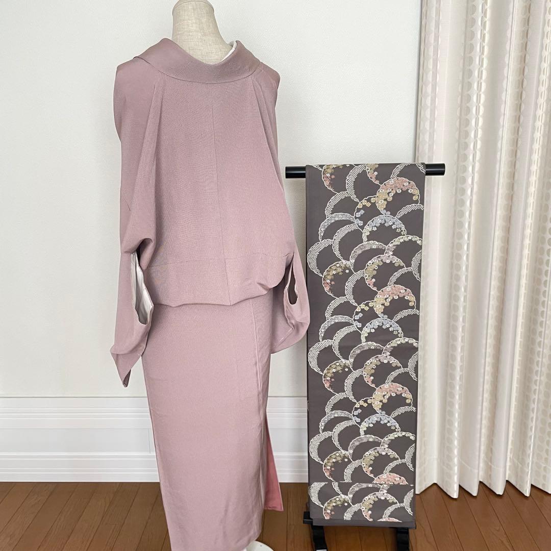 ねここねこねこ様リクエストしつけ付き 万筋江戸小紋正絹着物帯セットと