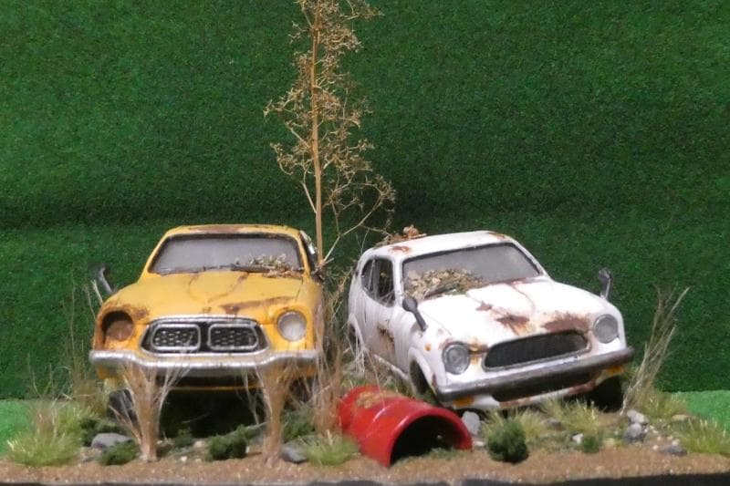 1/32 ホンダ Z GT・GSS 昭和レトロ風景 ジオラマ完成品 錆汚し加工