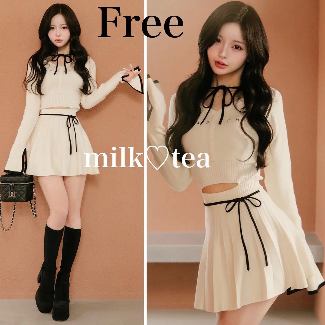 新品タグ ダーリッチ ウエストオープンリボンデザインニットミニワンピース フリー ダーリッチ Darich ウエストオープンリボンデザインニットミニ