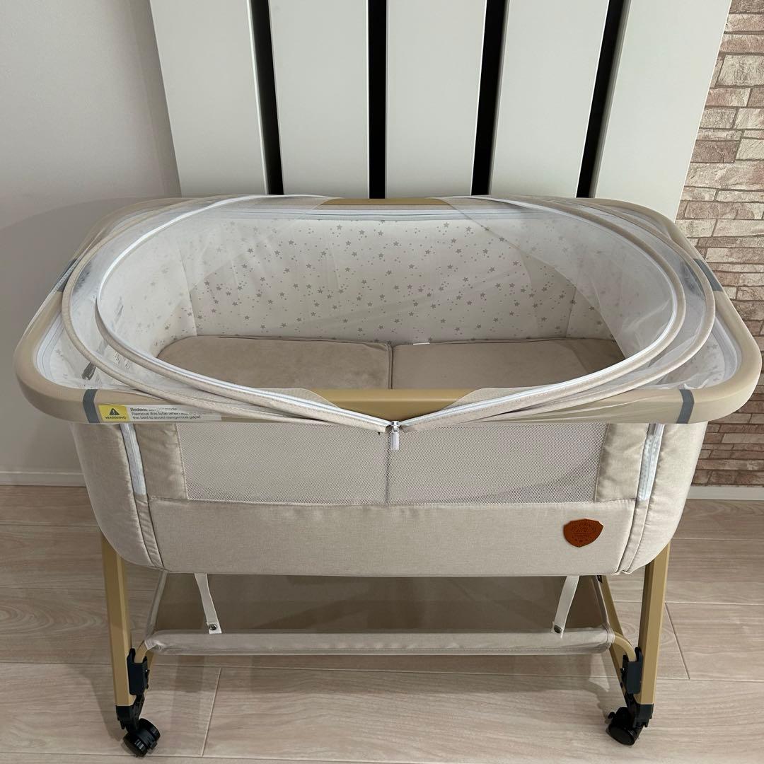 ⭐︎クッション、防水シーツ付⭐︎ HZDMJ ベビーベッド ベージュ