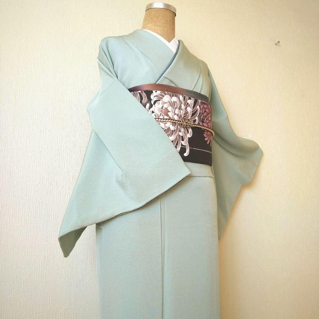 あぃけぃ様・正絹・色無地薄水色系・比翼仕立て・一つ紋・袷、お着物