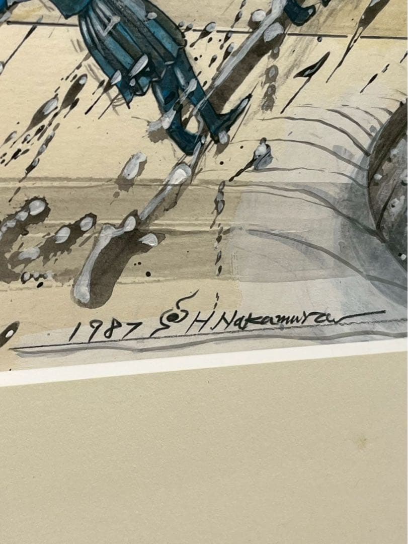 中村宏《タイトル不明》1987年 原画（鉛筆・アクリル） 額装品