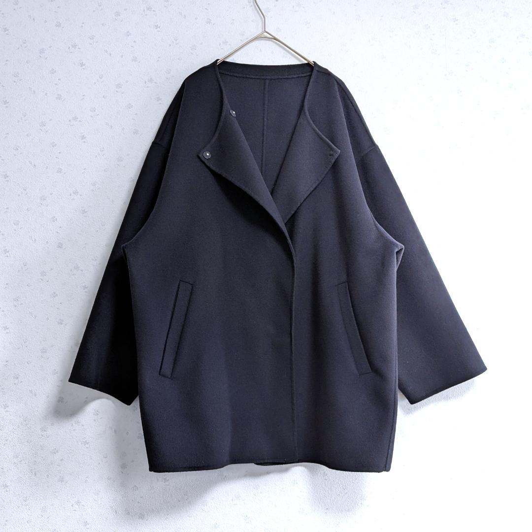 HAMILTONダブルフェイスウールショートコクーンコート ネイビー SLOBE IENA(スローブイエナ) HAMILTONダブルフェイスウールショート