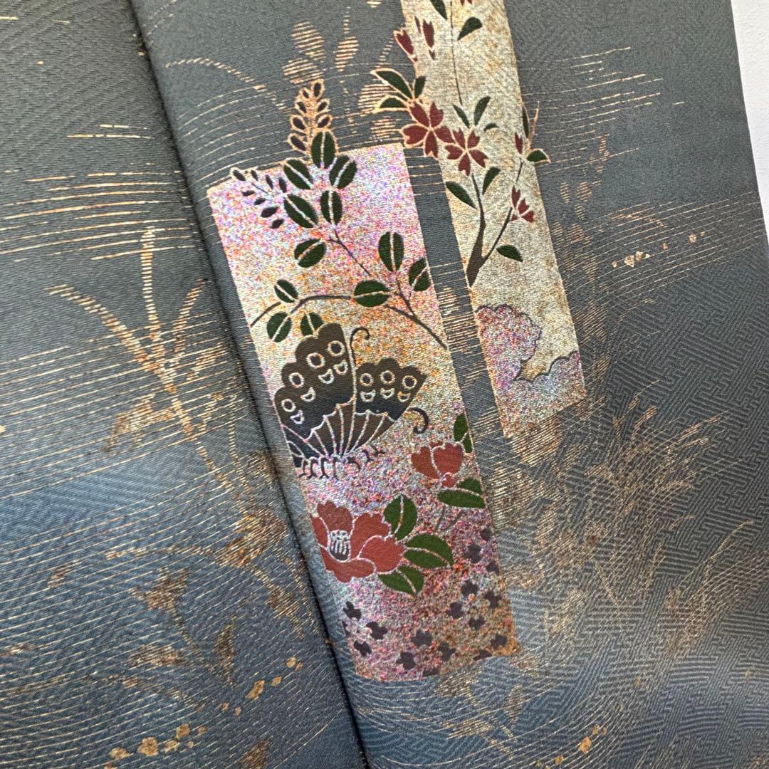 超美品 訪問着 着物 金彩 紺 グリーン トールサイズ 着丈165 裄68.5