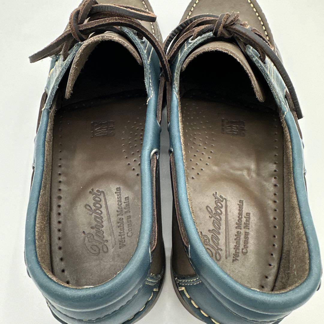 【Paraboot】デッキシューズ【25.5cm】ブラウン×ブルー レザー