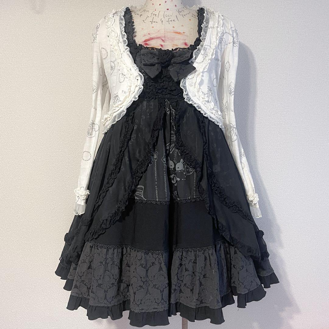 00s 希少 h.naoto FRILL リボン付プリントベビードールjsk FRILL Fluffy Ribbon JSK by h.NAOTO