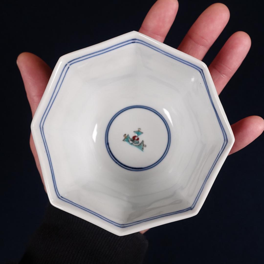 九谷焼 堀江青光 九谷聖城窯 牡丹割取 八角小鉢 5客 共