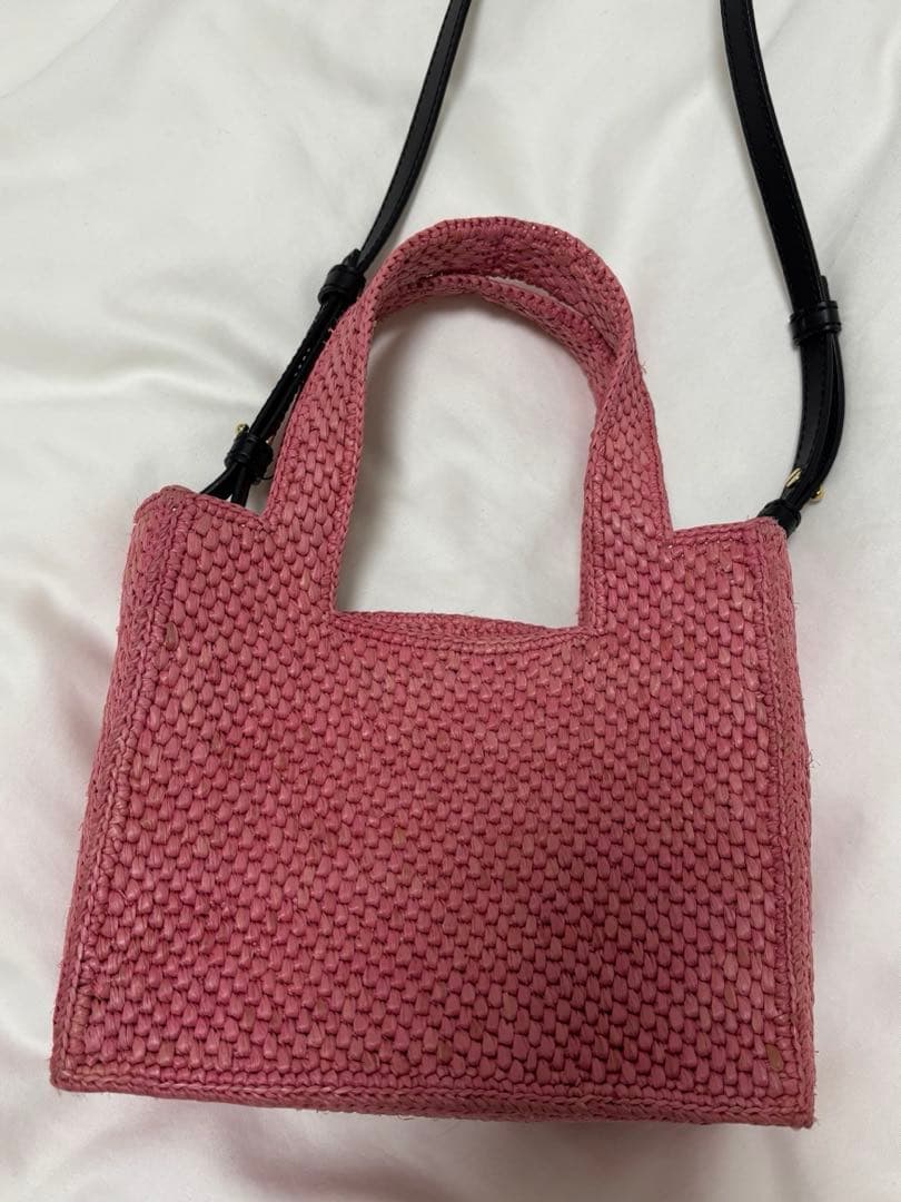 LOEWE フォントトート サンセットピンク ラフィア ロゴ かごバッグ