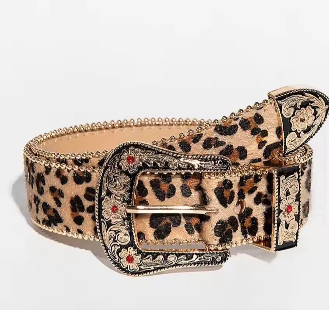 ベルト スタッズ ヒョウ柄 大きめ y2k パンク グランジ アメカジ 韓国