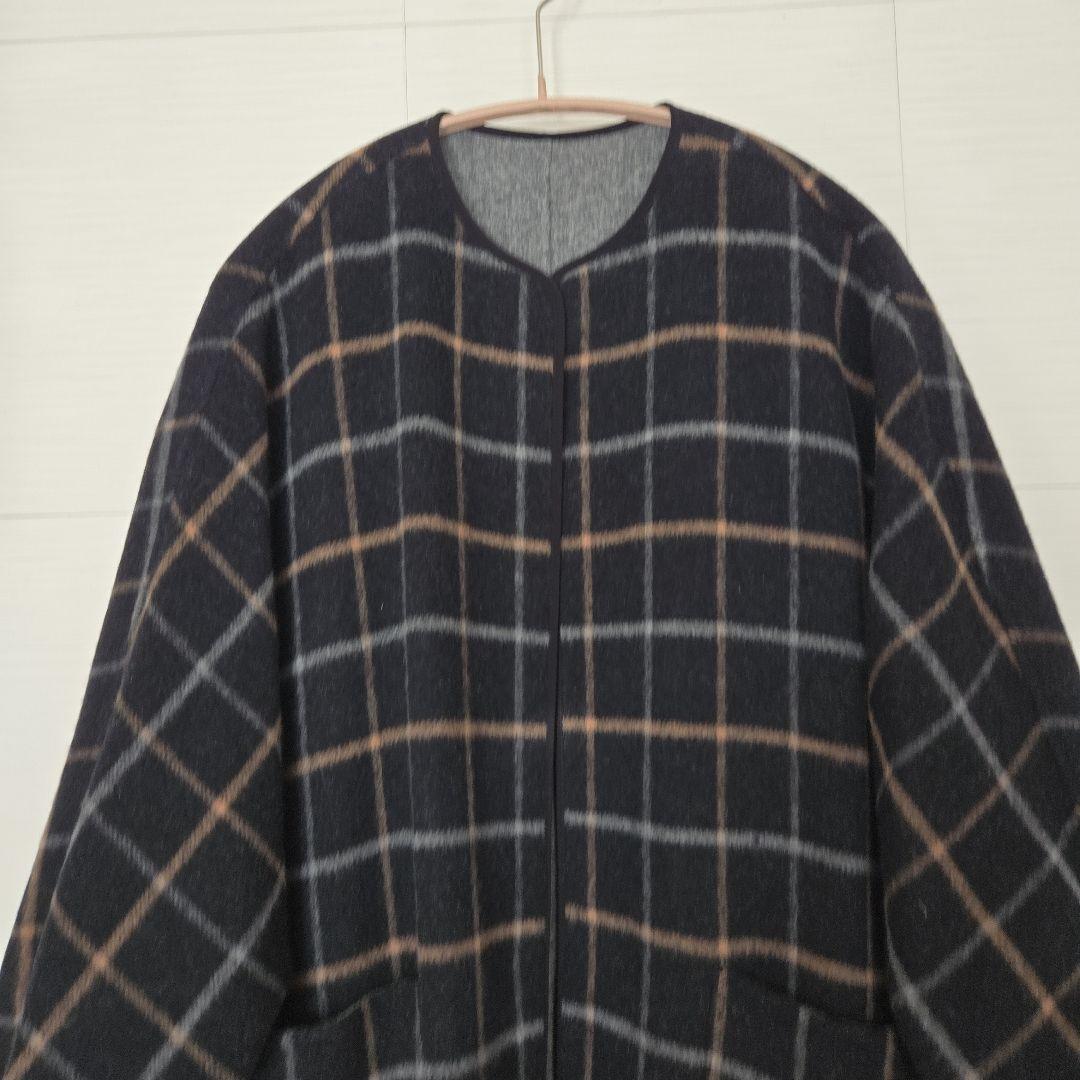 モガ グレー&チェックのリバーシブル 2フェイスWoolコート