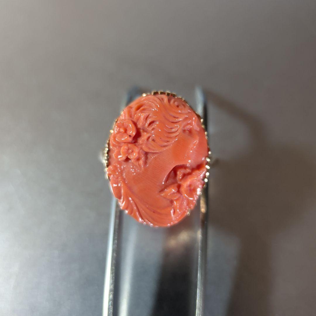 リング 珊瑚 さんご サンゴ カメオ 彫刻 横顔 お花 5.98g - メルカリ