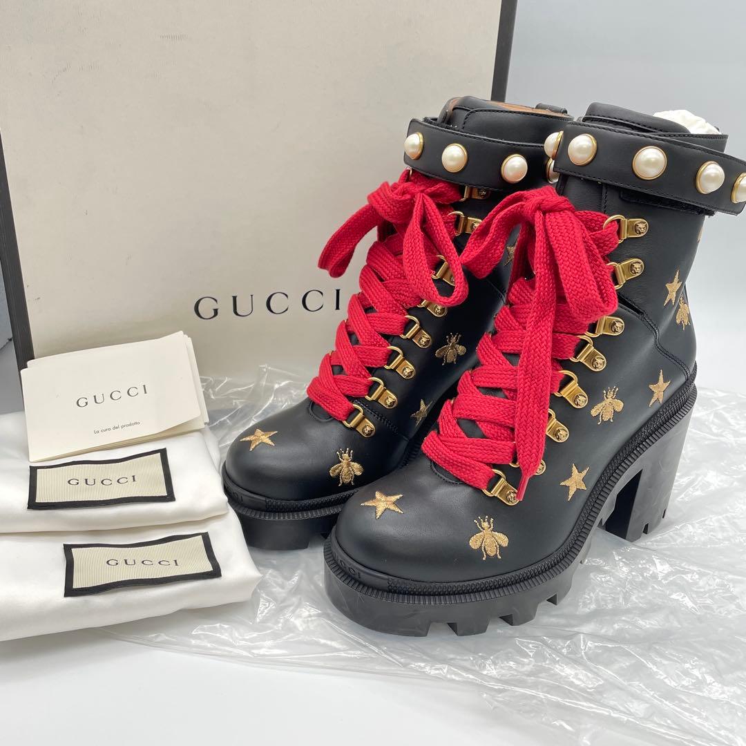 【M52】美品　GUCCI グッチ　コンバットブーツ　ハチ　スター　レザー M52】美品 GUCCI グッチ コンバットブーツ ハチ スター レザー - メルカリ