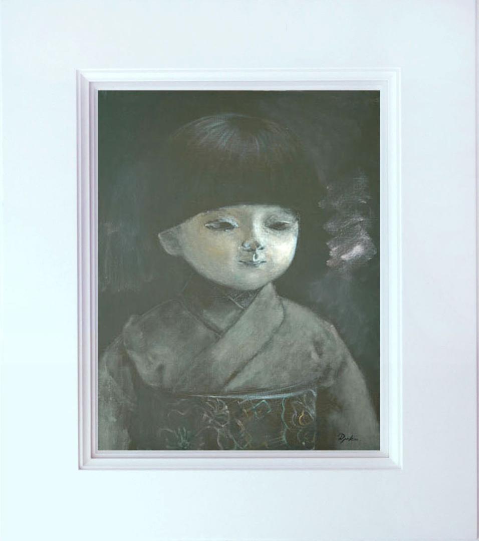 油絵 菅家令子 絵 絵画インテリア額付(白) F6-080118 市松日本人形 油絵 菅家令子 絵 絵画インテリア額付(白) F6-080118 市松日本人形