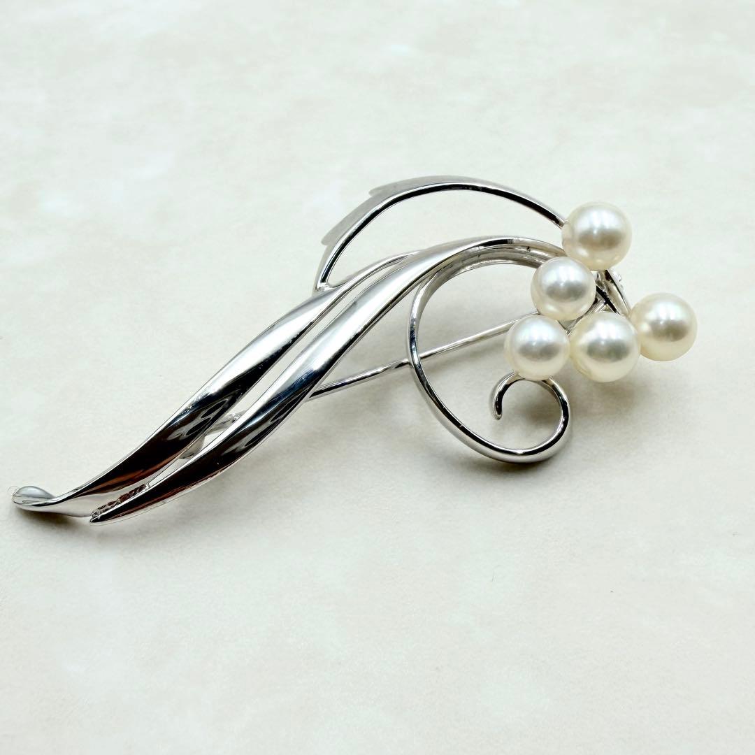 極美品 ミキモト MIKIMOTO シルバー ブローチ 真珠 パール 5P 希少