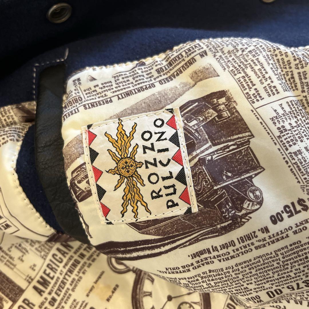 ROZZO スタジャン 短丈 ワッペン レザー 紺×黒 y2k 古着 アメカジ