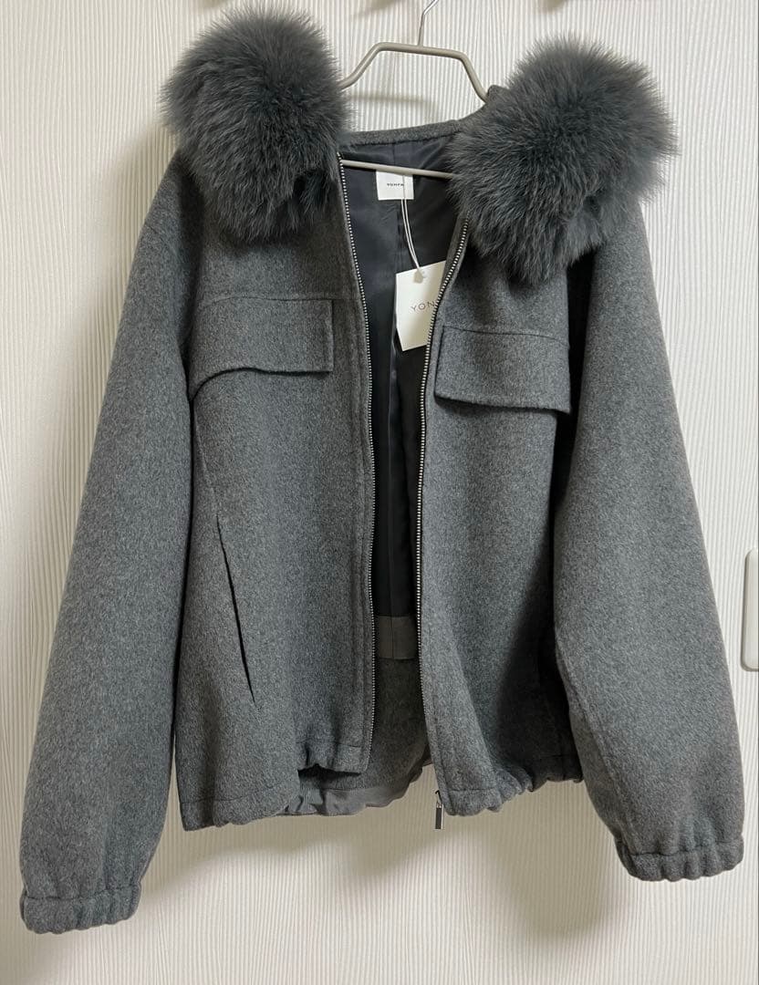 新品　YONFA ウールカシミヤフードコート　グレー 23区 ウールカシミヤビーバー チェスターコート （グレー系） -靴