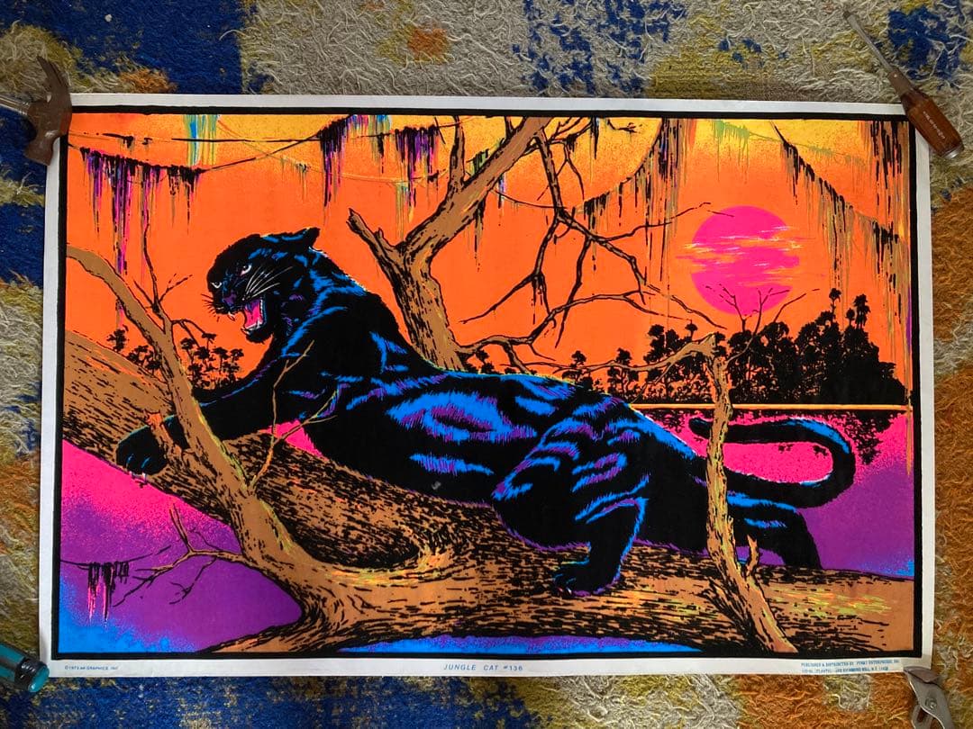 ビンテージ 黒豹 ポスター ブラックライトポスター 70s フロッキー