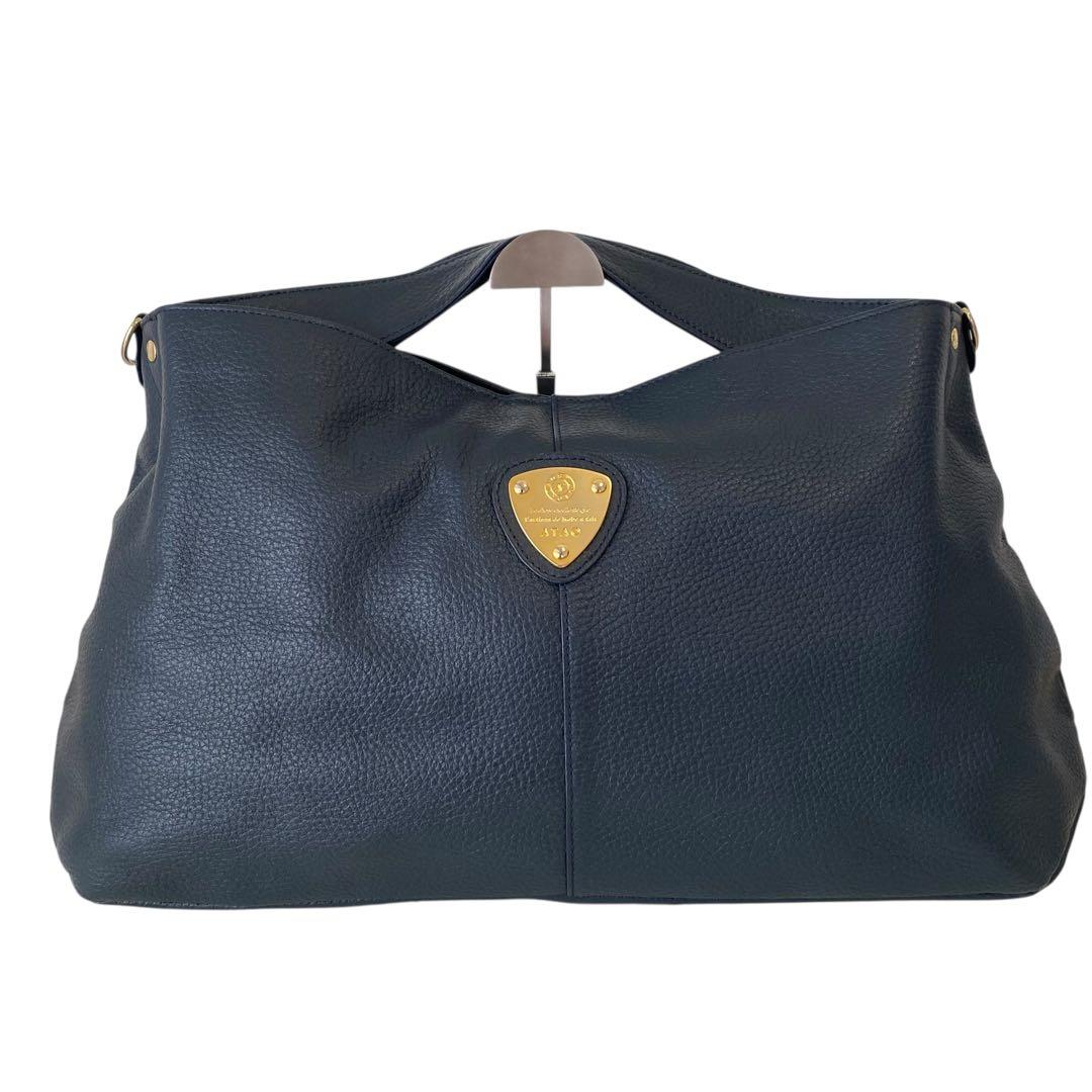 極美品 アタオ エルヴィ A4可 2way ショルダーバッグ ネイビー レザー