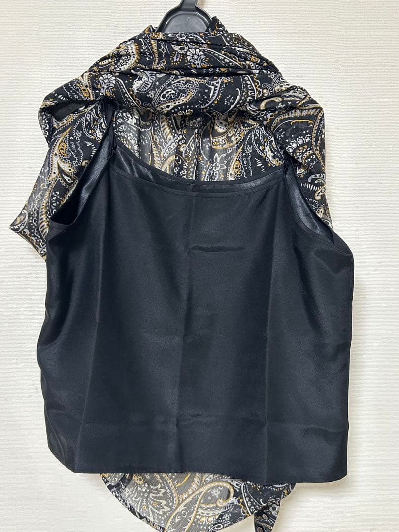 自由区 ペイズリー柄ボウタイブラウス ネイビー 38 キャミソール付き