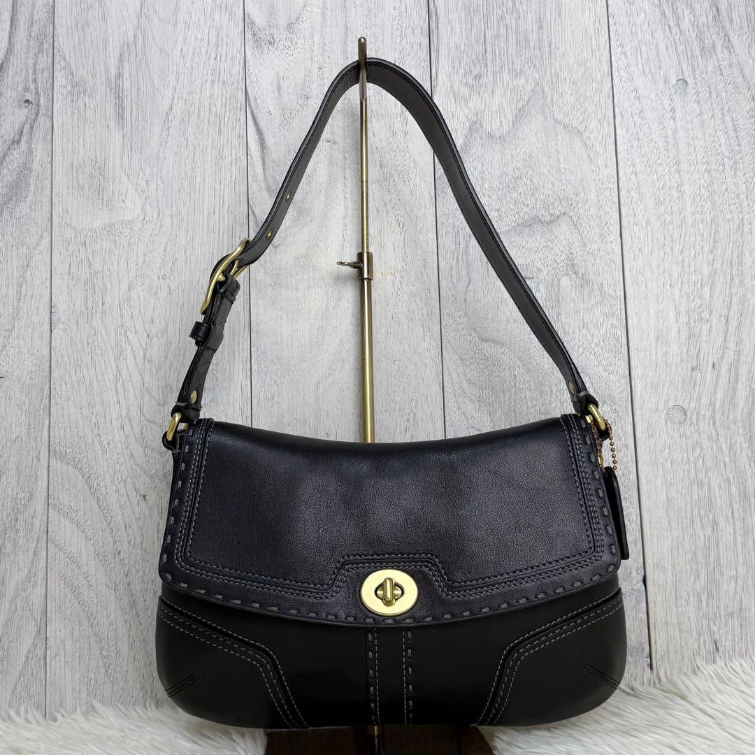 美品♡COACH コーチ ターンロック レザー フラップ ショルダーバッグ