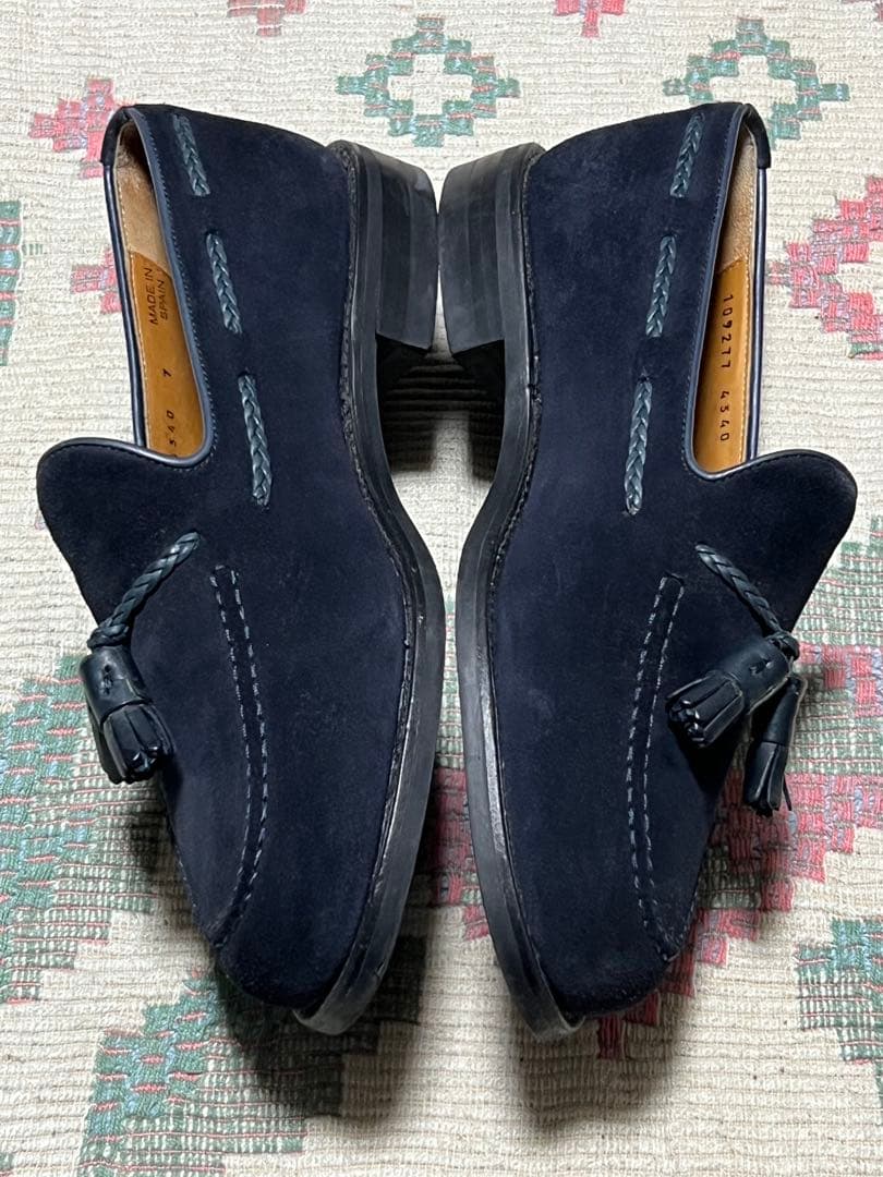 中古Berwickネイビー スエード タッセルローファーUK7 バーウィック