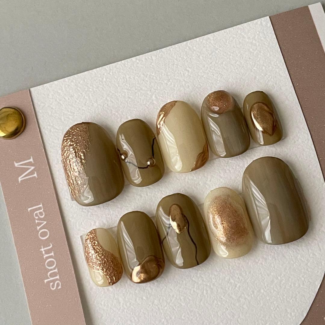 在庫一掃セール‼️ブラウンカーキネイルチップ - メルカリ