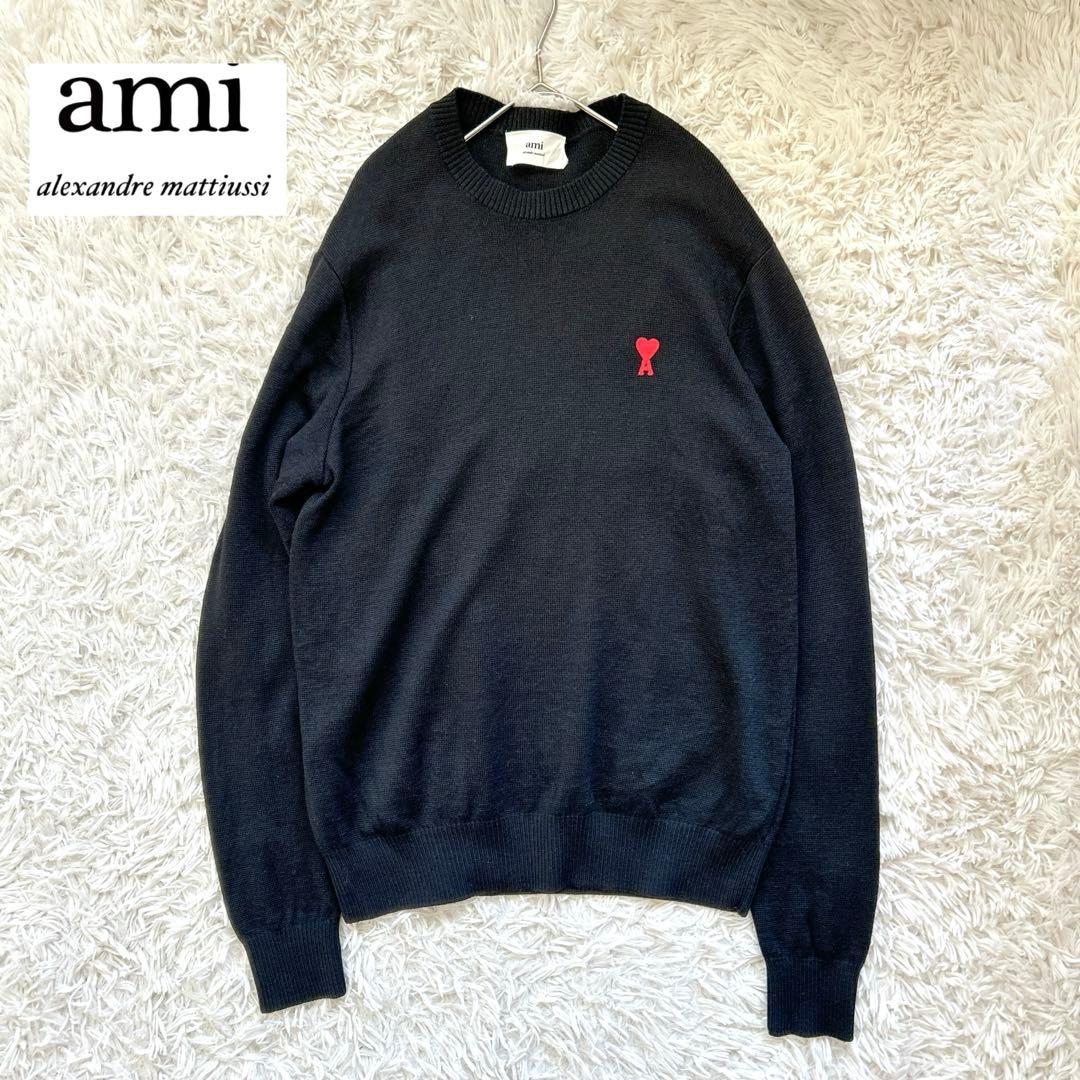 ami Paris アミパリス　ハートロゴ刺繍ウールニット　ブラック M AMI PARIS】アミパリス ハート ロゴ ウール ニット◇ 全3色 (AMI PARIS
