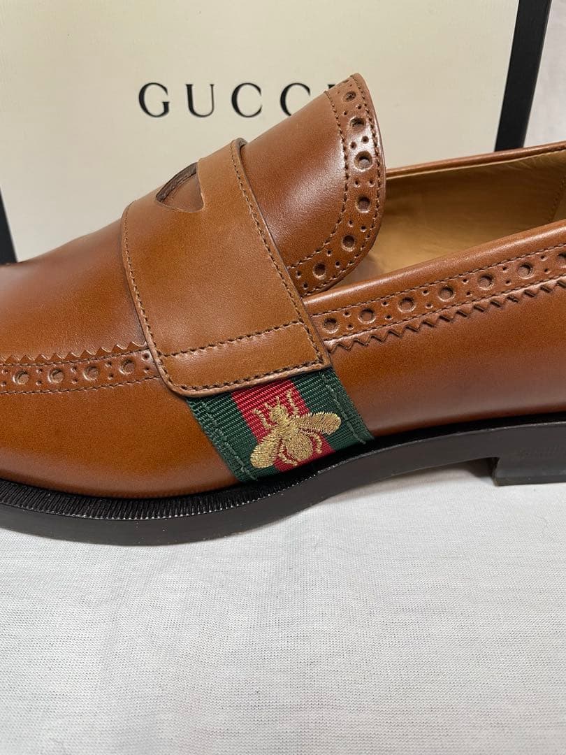 2D110 GUCCI グッチ レザーローファー ライトブラウン 26.0cm