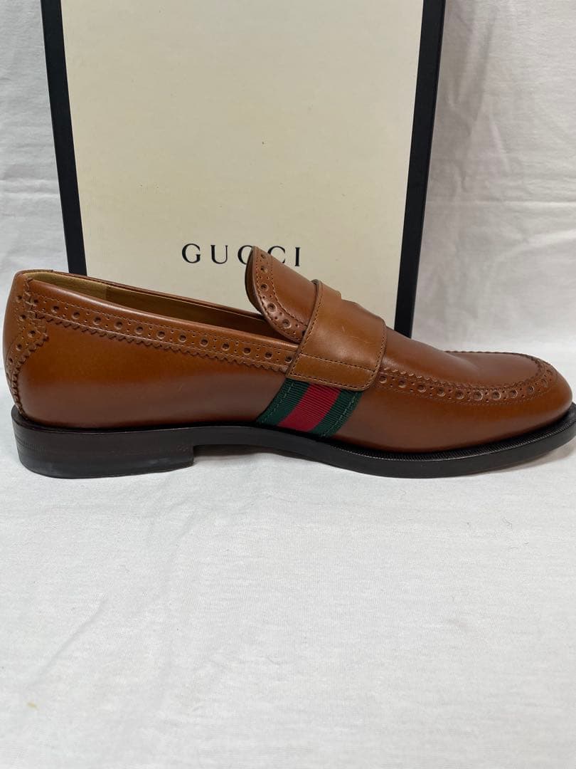 2D110 GUCCI グッチ レザーローファー ライトブラウン 26.0cm