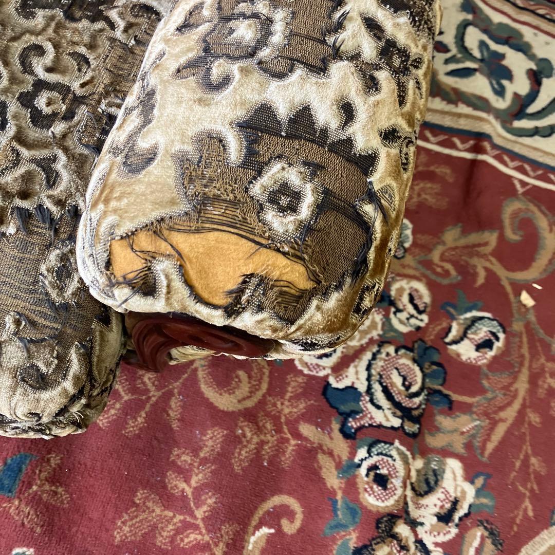 昭和レトロ 古家具 花柄ベロア 三人掛けソファー アームチェア