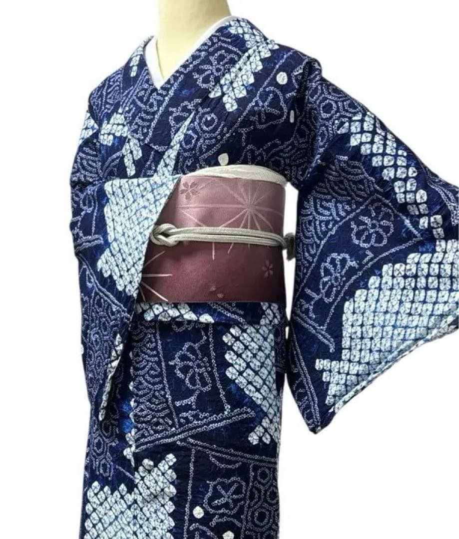 AA36-7有松鳴海絞り高級浴衣 花 綿レディース浴衣単品 お仕立て上がり