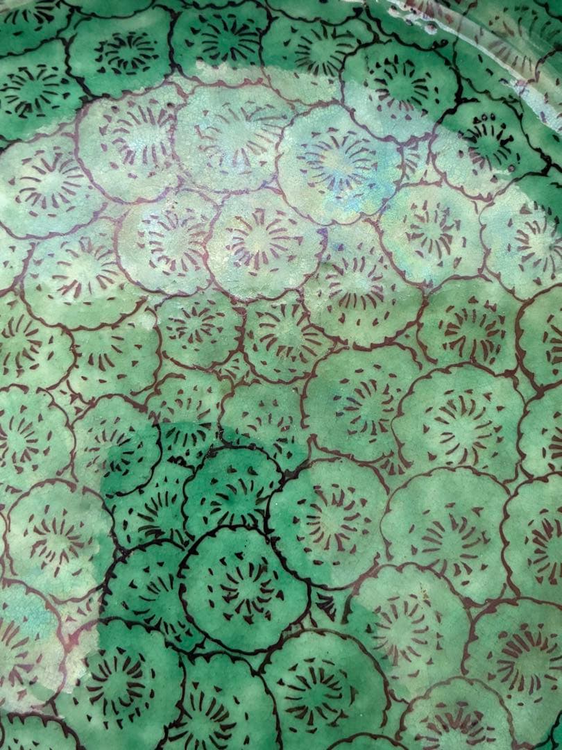 江戸時代後期 明治 吉田屋窯 古九谷様式 青手九谷 色絵芭蕉文 蓋付鉢