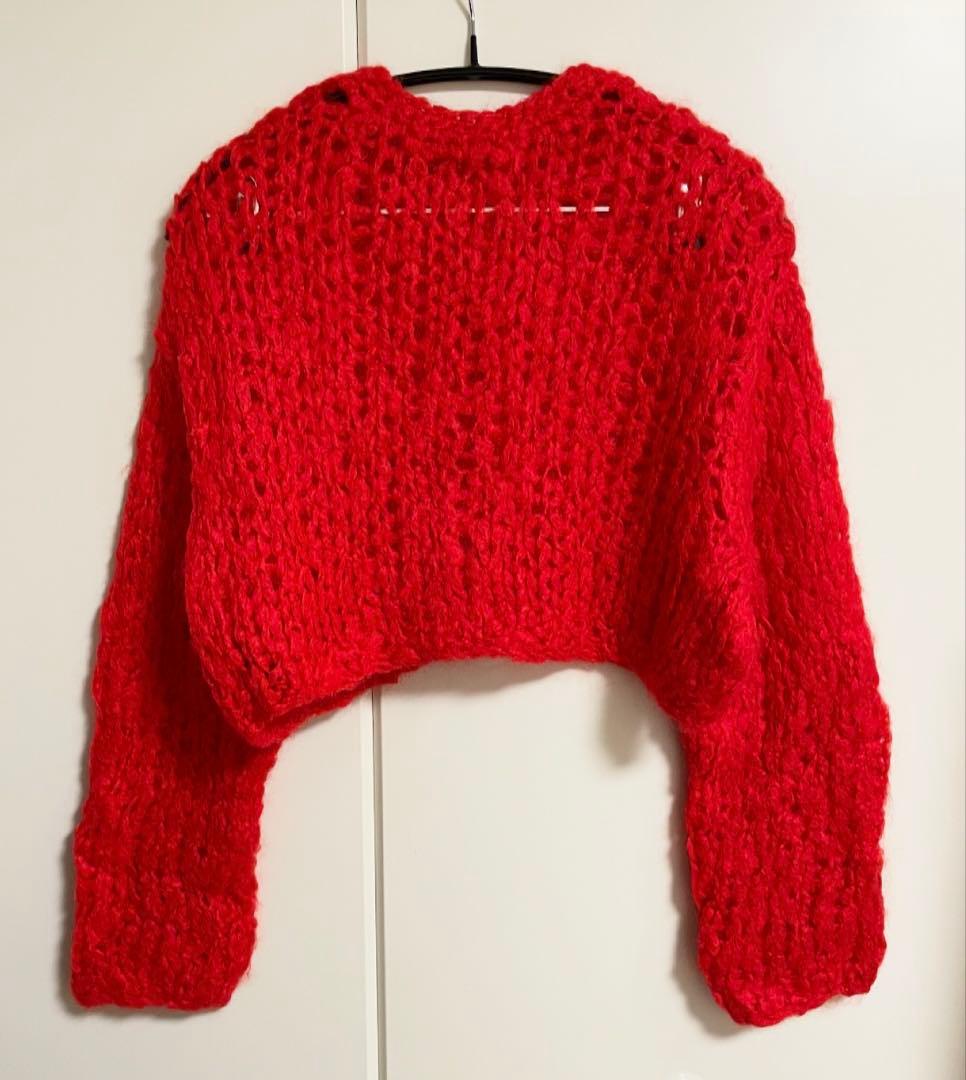 AEWEN MATOPH モヘア ハンドニット カーディガン 赤 イウエンマトフ