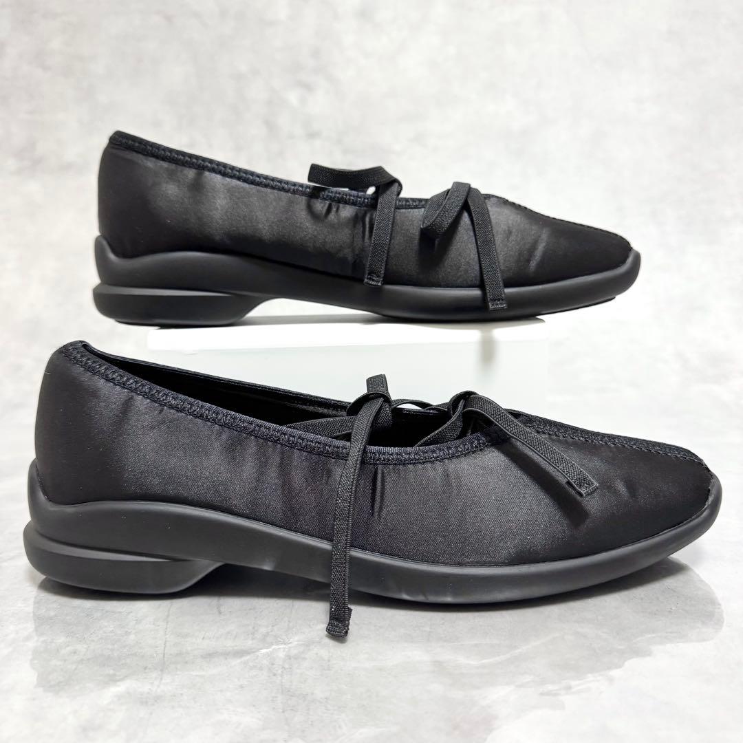 もえ ルタロン ダブルリボンバレリーナ 黒 24.5cm 防水 厚底